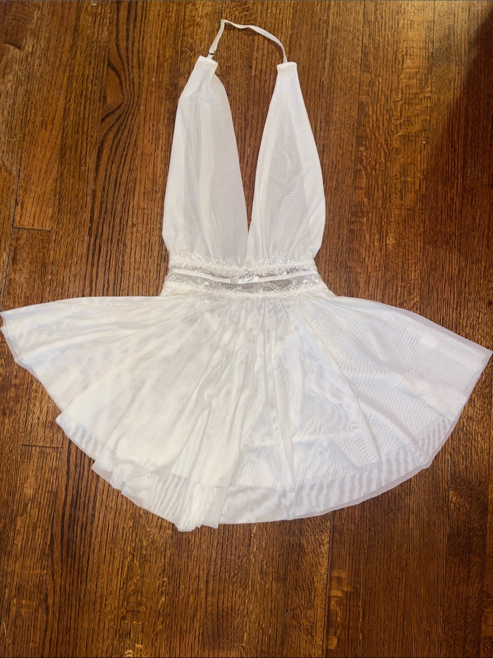 Women's White Lace-Trim Halter Babydoll Nightwear